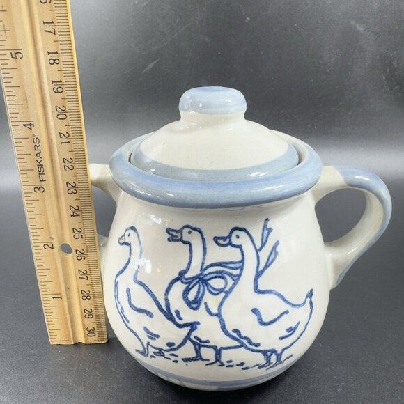 LOUISVILLE Stoneware Sugar Bowl Creamer Set Gaggle of Geese Pottery Set 2 USA - Picture 3 of 15